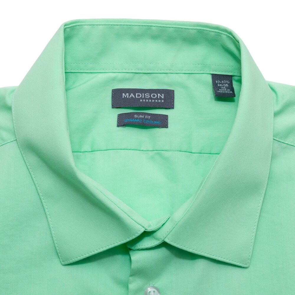Madison Men's 17-17.5 34-35 XL Slim Fit Dynamic Cooling Dress Shirt Mint Green - Picture 2 of 7